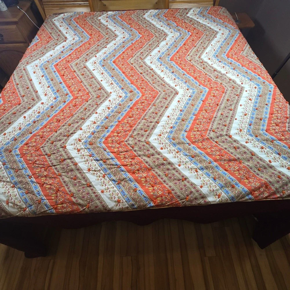 Handmade Quilt Blanket Throw Vintage 1970s‎ Cabin Farmhouse 80 x 93 Queen Size
